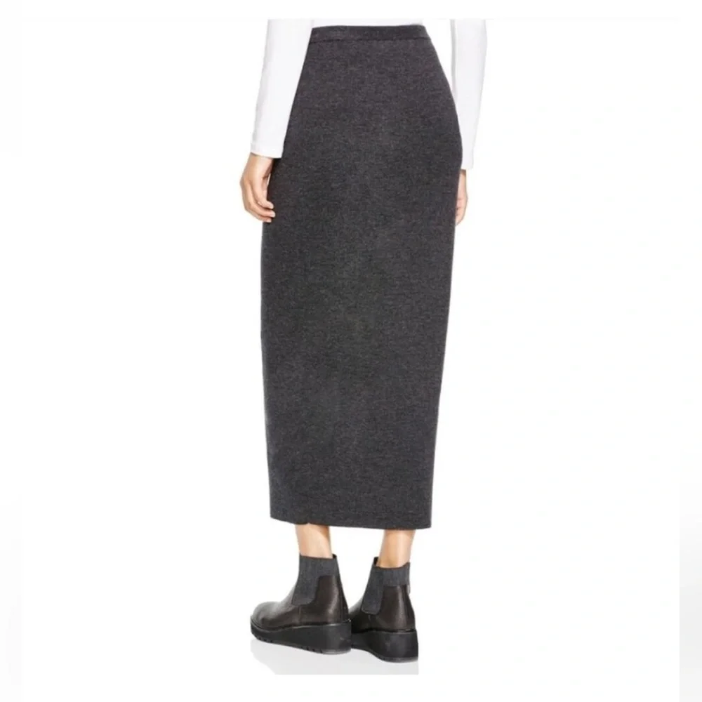 NWT Eileen Fisher Knitted Wool Crepe Straight Skirt Charcoal Gray Women’s Large - Picture 2 of 7